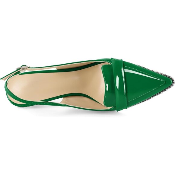 Women Green Stiletto Beaded Shoes Pointed Toe Slip On Loafers Slingback Heel - Picture 6 of 6